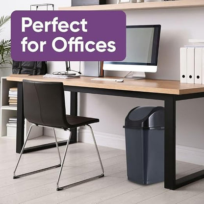 Superio Kitchen Trash Can with Swing Top Lid 9 Gallon Slim Waste Bin 37 Qt Sturdy Plastic Garbage Can Medium Recycling Bin for Office, Bathroom, Under Counter, Dorm, Bedroom (Dark Grey-2 Pack)