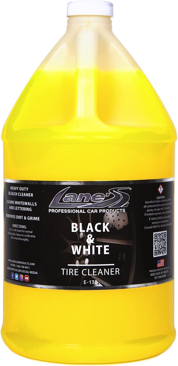 LANE'S Black and White Tire Cleaner- Tire Cleaner, Cleaning Tire Spray, Strong Tire Cleaner - Formulated Cleaning Strength, Restores Rubber to Black, Fast Acting Tire Cleaner- 1 Gallon