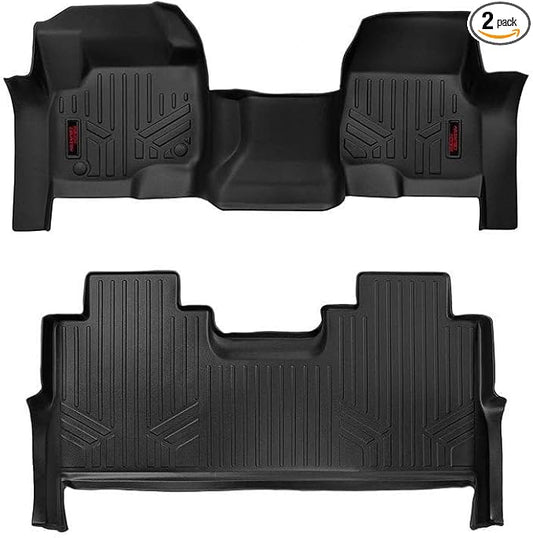 Rough Country All Weather Floor Mats Set for Ford F-250/F-350 SuperDuty (2017-2025) CrewCab with Bench Seat - Non-Slip Waterproof Flexible Floor Mat, Front & Rear Set
