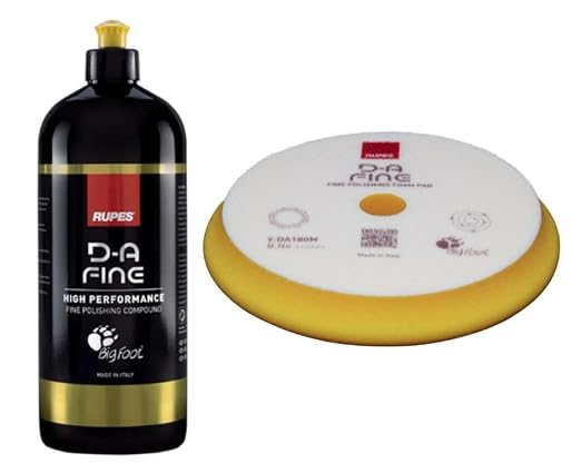 Rupes D-A-Fine Series Two 1-Liter Bottles Polishing Compound & Six Count 6" Finishing Foam Pads - Super Easy Wipe Off, Defect Removal, Blend Enhance Finishing Ability