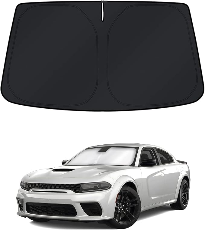 KUST Windshield Sun Shade for Dodge Charger Accessories 2011-2023 Window Shade Sun Visor Cover Foldable Blocks UV Rays Keep Your Car Cooler