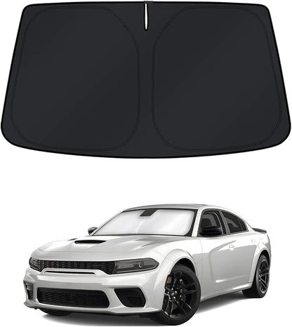 KUST Windshield Sun Shade for Dodge Charger Accessories 2011-2023 Window Shade Sun Visor Cover Foldable Blocks UV Rays Keep Your Car Cooler