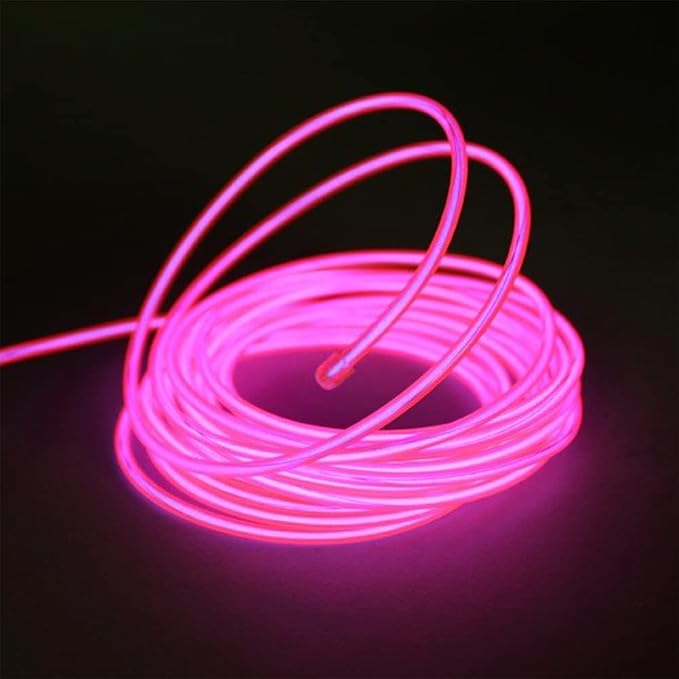 El Wire Lights for Car Interior, Pink Neon 16FT/5M LED Strip Light, USB 5V for Garden Party Decoration