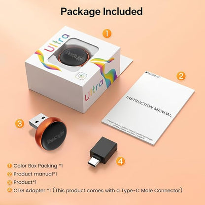 Carlinkit Mini Ultra 3 Wireless CarPlay Adapter, 2026 Upgrade Wireless Android Auto [Dual Band 5G/2.4G], Plug & Play for OEM Wired Cars, for iPhone iOS 10+ & Android 11+, Ultra Compact, Orange