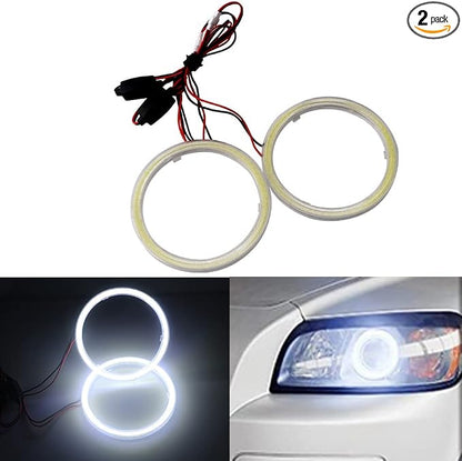 Qasim 1 Pair 90MM 66SMD COB LED for Angel Eyes Halo Ring DRL LED Fog Light Lamp with Cover White 12V 24V DC