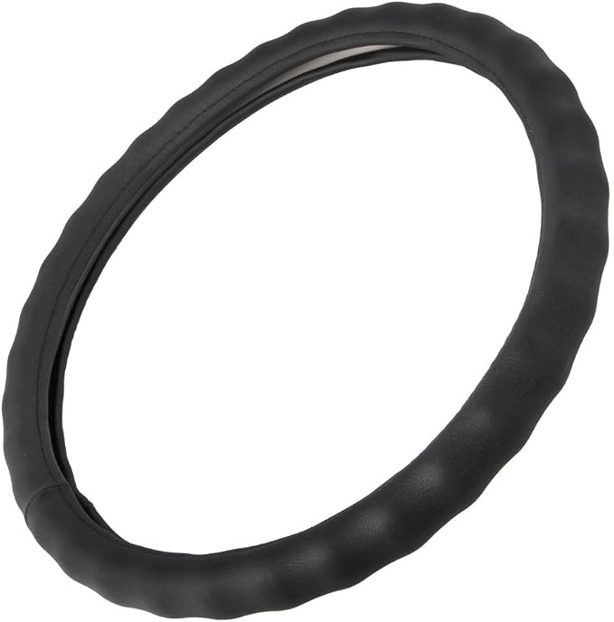 BDK Black Genuine Leather Steering Wheel Cover Large 15.5 to 16 inch
