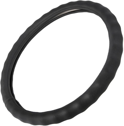 BDK Black Genuine Leather Steering Wheel Cover Large 15.5 to 16 inch