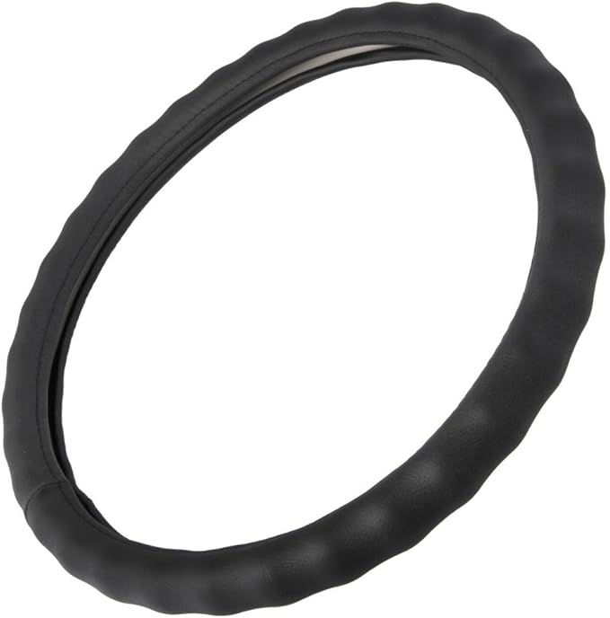 BDK SW-899-LK Black Leather Car Steering Wheel Cover Large Size 15.5 to 16 inch, Easy Installation