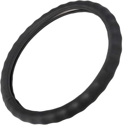 BDK SW-899-LK Black Leather Car Steering Wheel Cover Large Size 15.5 to 16 inch, Easy Installation