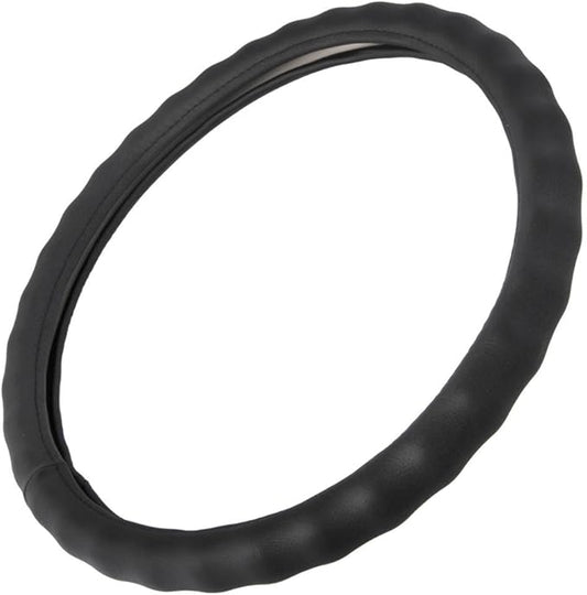 BDK SW-899-LK Black Leather Car Steering Wheel Cover Large Size 15.5 to 16 inch, Easy Installation
