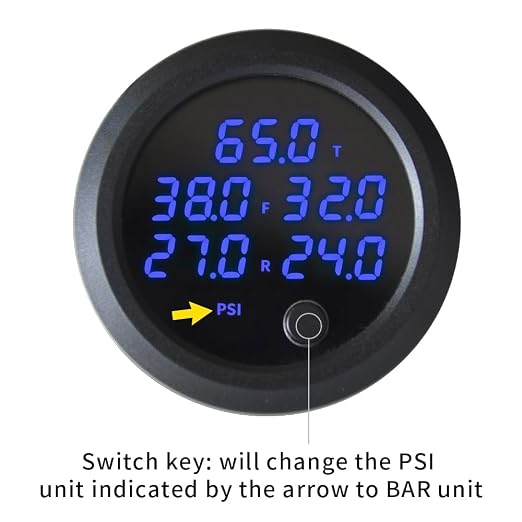 New Upgrade 12V/24V Five Pressure Air Pressure Gauge 2Inch(52mm) 0-232PSI with 5Pcs 1/8NPT Sensors and 16.5ft (5M) Sensor Cable LED Blue