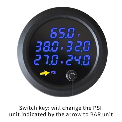 New Upgrade 12V/24V Five Pressure Air Pressure Gauge 2Inch(52mm) 0-232PSI with 5Pcs 1/8NPT Sensors and 16.5ft (5M) Sensor Cable LED Blue