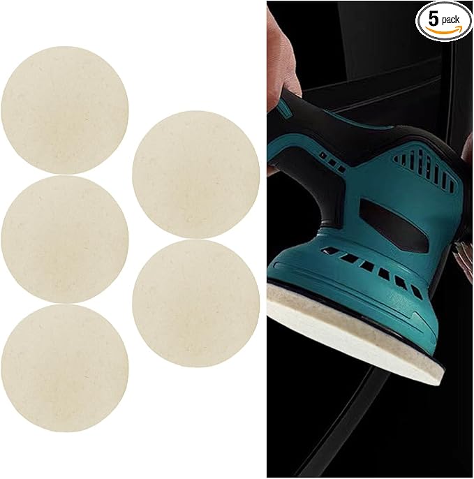 5PCS Car Glass Polishing Pads, 6" Wool Felt Buffing Wheel Polishing Pad Discs with Hook & Loop Back, Random Orbital Sander Polish Pad for Remove Scratch from Windshield, Window(6IN)