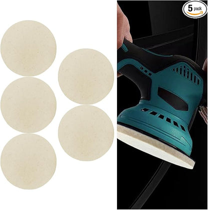 5PCS Car Glass Polishing Pads, 6" Wool Felt Buffing Wheel Polishing Pad Discs with Hook & Loop Back, Random Orbital Sander Polish Pad for Remove Scratch from Windshield, Window(6IN)
