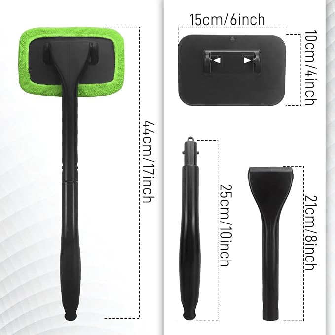 Windshield Cleaner Tool, Windshield Cleaning Tool, Car Window Cleaner with 4 Reusable and Washable Microfiber Pads and Extendable Handle, Auto Inside Glass Wiper Kit for Auto Glass Cleaning