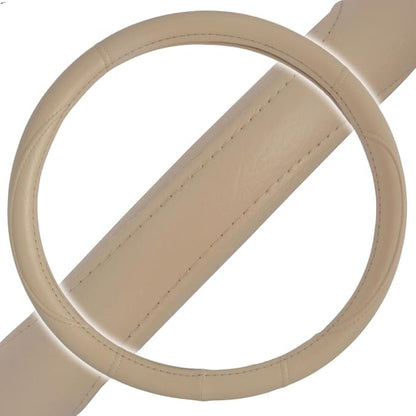 BDK Ergonomic Grip Steering Wheel Cover - Leather Performance Grip for Standard Size Wheels 14.5-15 inch Beige