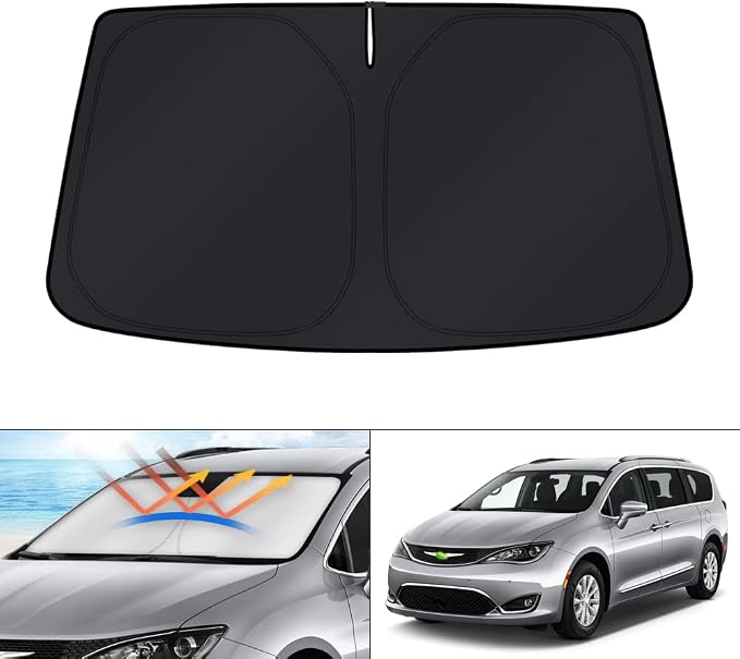KUST Windshield Sun Shade for Chrysler Pacifica Minivan Accessories 2017-2025 2026 Window Sunshade Sun Visor Protector Foldable Blocks UV Rays Keep Car Cooler
