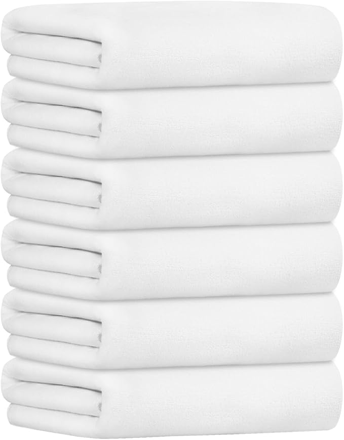 JML Microfiber Bath Towels Set, 6 Pack, 27" x 55" - Extra Soft, Absorbent and Fast Drying, Multipurpose White Microfiber Towel for Adult Men Women, Hair Wrap, Bath, Beach, Pool, Sports, Yoga, White