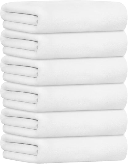 JML Microfiber Bath Towels Set, 6 Pack, 27" x 55" - Extra Soft, Absorbent and Fast Drying, Multipurpose White Microfiber Towel for Adult Men Women, Hair Wrap, Bath, Beach, Pool, Sports, Yoga, White