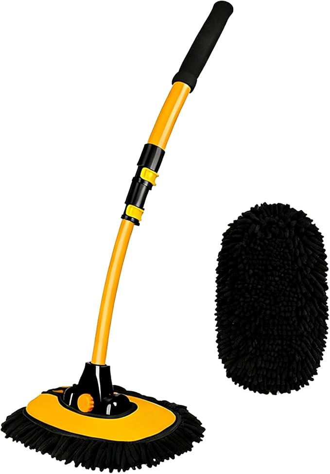 Car Wash Brush with Long Handle, 15°Curved Car Cleaning Brush with Extension Pole Scratch Free, Microfiber Exterior Cleaning Mop Mitt for Washing Roof Truck Camper SUV (2)