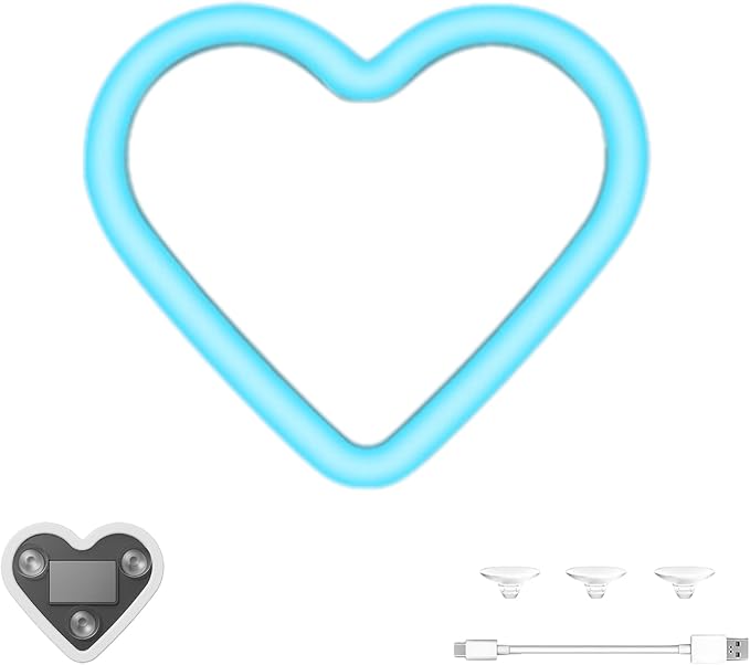 Romantic Heart-Shaped Car LED Ambient Light - Solar & Type-C Powered, 5 Lighting Modes, Universal Fit, for Women (Ice Blue)