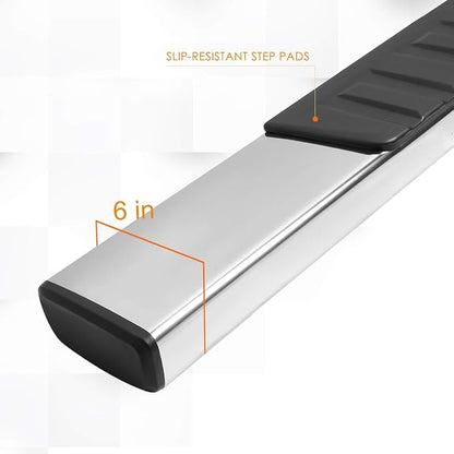 Pair of 6" Chrome Stainless Steel Running Boards Side Steps Nerf Bars Compatible with 07-19 Silverado Sierra Regular Cab