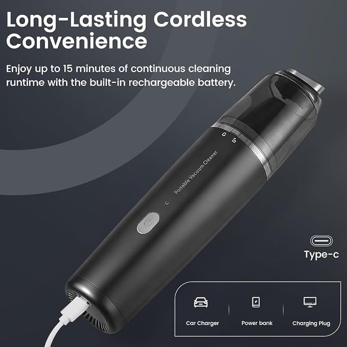 Cordless Handheld Vacuum, Powerful Suction 13000Pa & 0.64lbs Ultra-Lightweight, Portable Car and Home Vacuum for Pet Hair, Quick Type-C Charging