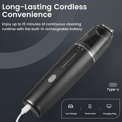 Cordless Handheld Vacuum, Powerful Suction 13000Pa & 0.64lbs Ultra-Lightweight, Portable Car and Home Vacuum for Pet Hair, Quick Type-C Charging