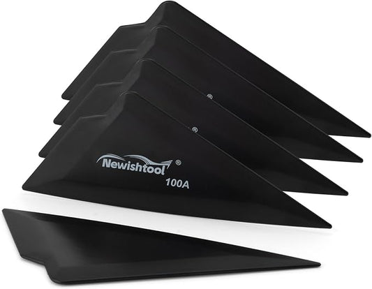 NEWISHTOOL 5-Pack Window Tint Tools Triangle Squeegee, 100A Hardness Black Corner Tool With Multi-Edge for PPF, Car Wrapping, Film Application
