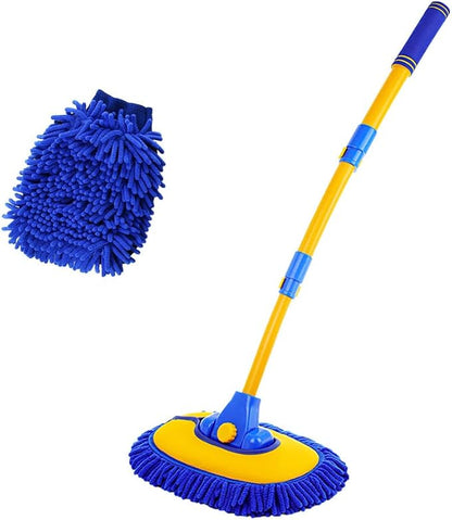 Car Wash Brush Kit, 40" Auto Wash Mop with 15° Curved Extendable Long Handle, Soft Scratch-Free Car Cleaning Mop Mitt to Clean Your Car Shine Like New, Car Accessories (Blue+Blue)