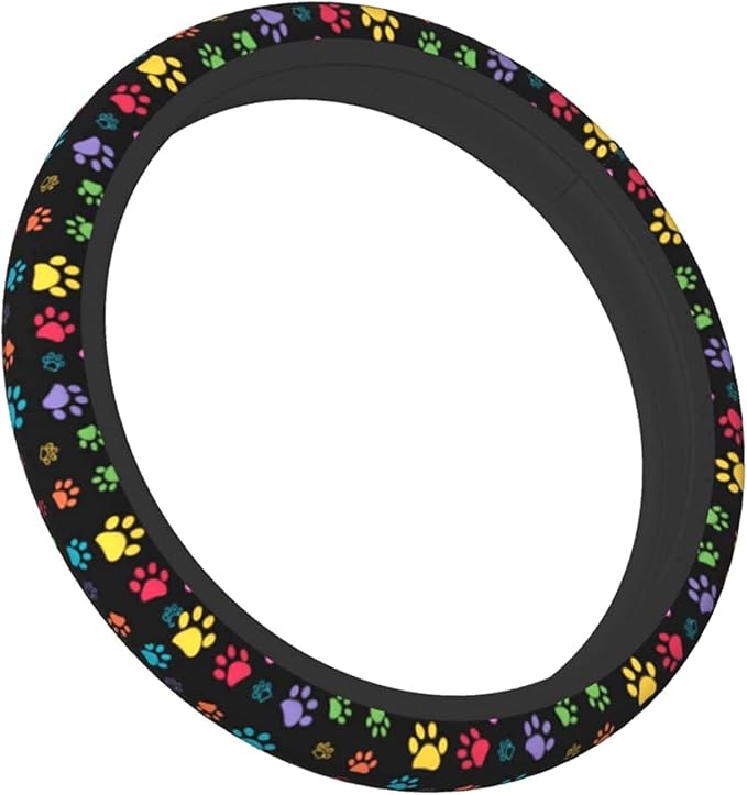 Dog Paw Print Steering Wheel Covers Universal 15 inch Non Slip Neoprene Steering Wheel Protector Cover for Men Women Car Truck