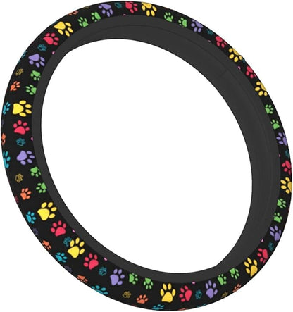 Dog Paw Print Steering Wheel Covers Universal 15 inch Non Slip Neoprene Steering Wheel Protector Cover for Men Women Car Truck