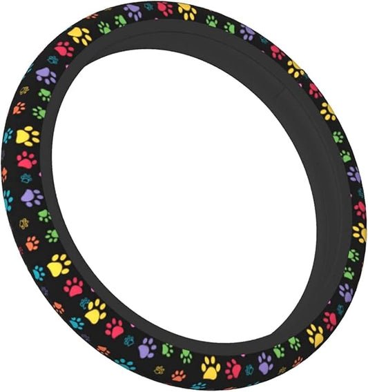 Dog Paw Print Steering Wheel Covers Universal 15 inch Non Slip Neoprene Steering Wheel Protector Cover for Men Women Car Truck