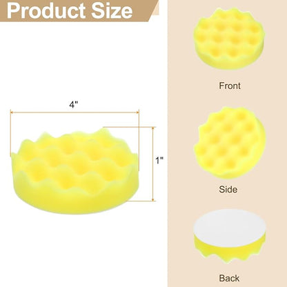 HARFINGTON 3pcs Buffing Sponge Pads 4" Polishing Wheel Waffle Finishing Grip Pad Car Buffer Polisher with Hook and Loop Back for Car Detailing Polishing Waxing, Yellow