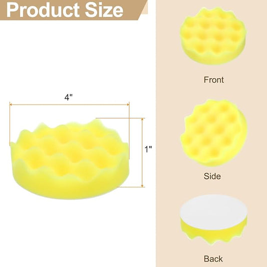 HARFINGTON 3pcs Buffing Sponge Pads 4" Polishing Wheel Waffle Finishing Grip Pad Car Buffer Polisher with Hook and Loop Back for Car Detailing Polishing Waxing, Yellow