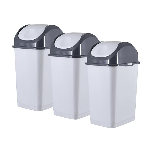 Superio Mini Desktop Trash Can with Swing Top Lid Portable Plastic Garbage Can for Countertop, Desktop, Make up Vanity, Bathroom, Car, Under Sink, Dorm Compact Waste Bin 5 L 1.25 Gal (3, Smoke/Grey)