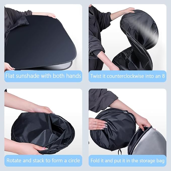 Car Windshield Sun Shade,Foldable Reflective Sun Visor,Sun Heat and UV Rays Blocker,210T Coated Silver Cloth Reflective Polyester