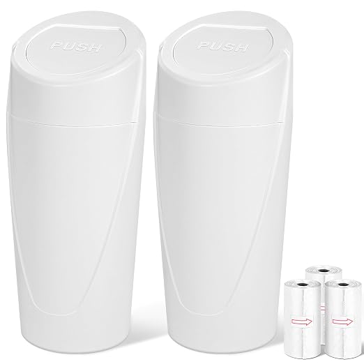 Car Trash Can, 2 Packs Mini Car Garbage Can Cup Holder with Lid | Leakproof Car Trash Bin with 60 Trash Bags, Vehicle Front Back Seat Organizers and Storage for Car, Home, Office, White