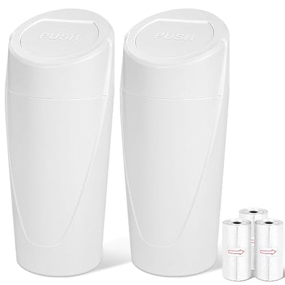 Car Trash Can, 2 Packs Mini Car Garbage Can Cup Holder with Lid | Leakproof Car Trash Bin with 60 Trash Bags, Vehicle Front Back Seat Organizers and Storage for Car, Home, Office, White