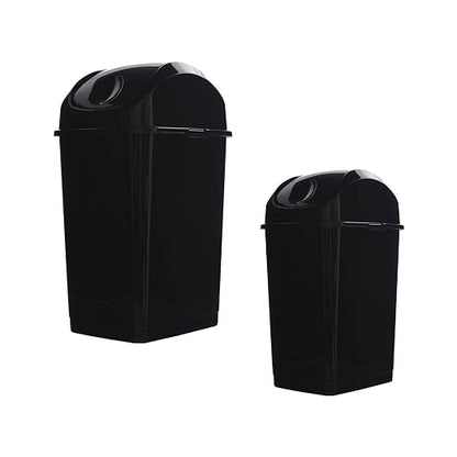 Superio Mini 1.25 Gallon and Small 2.5 Gallon Plastic Trash Cans with Swing Top Lid, Grey Waste Bin for Countertop, Desk, Vanity, Bathroom, 2 Pack (Black)
