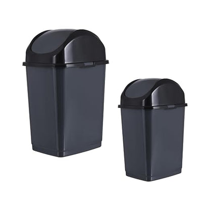 Superio Mini 1.25 Gallon and Small 2.5 Gallon Plastic Trash Cans with Swing Top Lid, Grey Waste Bin for Countertop, Desk, Vanity, Bathroom, 2 Pack (Grey)