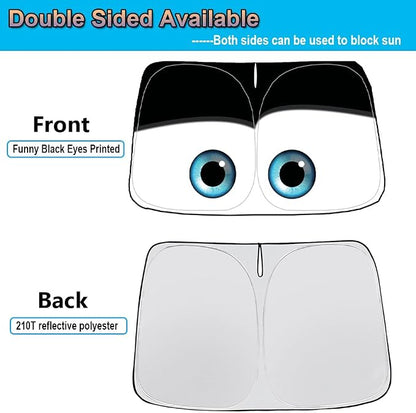 Gven Windshield Sun Shade for 2017-2026 Tesla Model Y/Model 3 Sunshade Accessories Foldable Sunshade (Fit 2025-2026 Model Y Juniper / 2024 Model 3 Highland) Blocks UV Rays Keep Car Cool (Black Eyes)