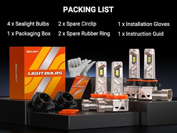 SEALIGHT 9005 H11 Lights Combo, 96,000LM Ultra-1000% Brighter S6-Pro with 2025 4th-Core LED Chips, 6500K hb3 h8 Combo or fog, Up 80,000hrs+ Lifespan, 3 Min Plug and Play,IP68, Pack of 4