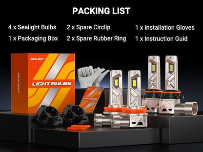 SEALIGHT 9005 H11 Lights Combo, 96,000LM Ultra-1000% Brighter S6-Pro with 2025 4th-Core LED Chips, 6500K hb3 h8 Combo or fog, Up 80,000hrs+ Lifespan, 3 Min Plug and Play,IP68, Pack of 4