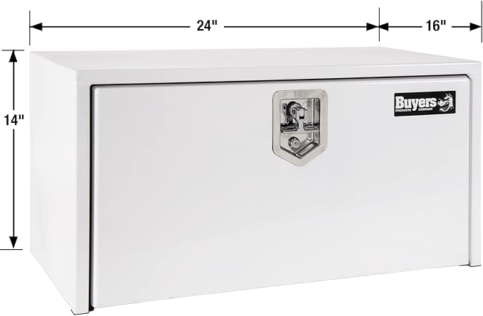 Buyers Products 1703400 White Steel Underbody Truck Tool Box, 14 x 16 x 24, Made in USA, 14 Ga Steel, Locking Stainless Latch, Weather-Resistant, Powder-Coated, Secure Storage for Work Trucks