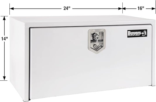 Buyers Products 1703400 White Steel Underbody Truck Tool Box, 14 x 16 x 24, Made in USA, 14 Ga Steel, Locking Stainless Latch, Weather-Resistant, Powder-Coated, Secure Storage for Work Trucks