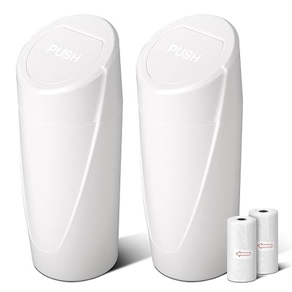 Car Trash Can Bin with Lid - 2 Packs Car Garbage Can Cup Holder - White Mini Leakproof Vehicle Trash Garbage Can Bin with 40pcs Trash Bags-Car Organizers and Storage for Front Back Seat Accessories