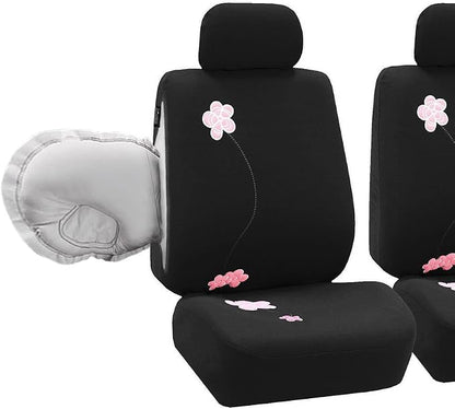 FH Group Automotive Seat Covers Airbag Compatible Front Pink Set Only Floral Seat Covers, Universal Fit Car Seat Covers Interior Accessories for Cars Trucks and SUV Car Accessories Protector