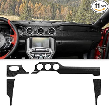 CheroCar for Mustang Center Console Dashboard Panel Trim Cover Kit Meter Frame Interior Decoration Accessories for Ford Mustang 2015-2022 (Carbon Fiber)