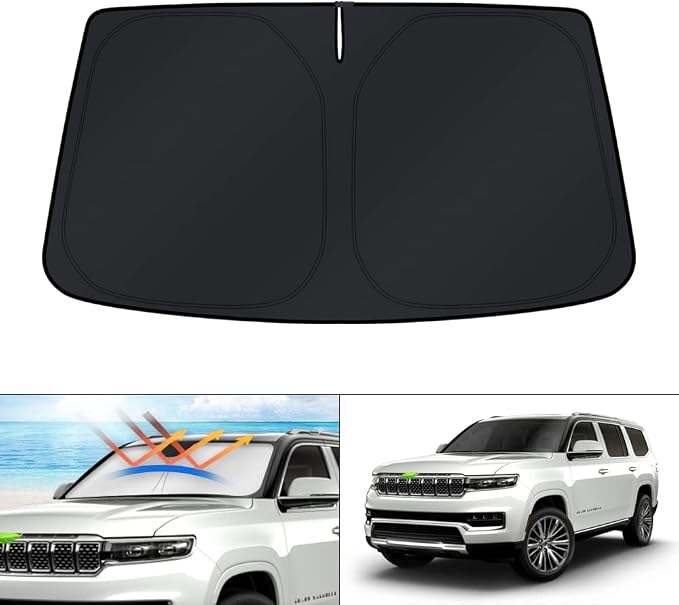 KUST Windshield Sun Shade for Jeep Grand Wagoneer 2022-2024 2025 2026 (Not for Jeep Wagoneer) Sunshade Accessories Sun Protectors Foldable Blocks UV Rays Keep Car Cooler